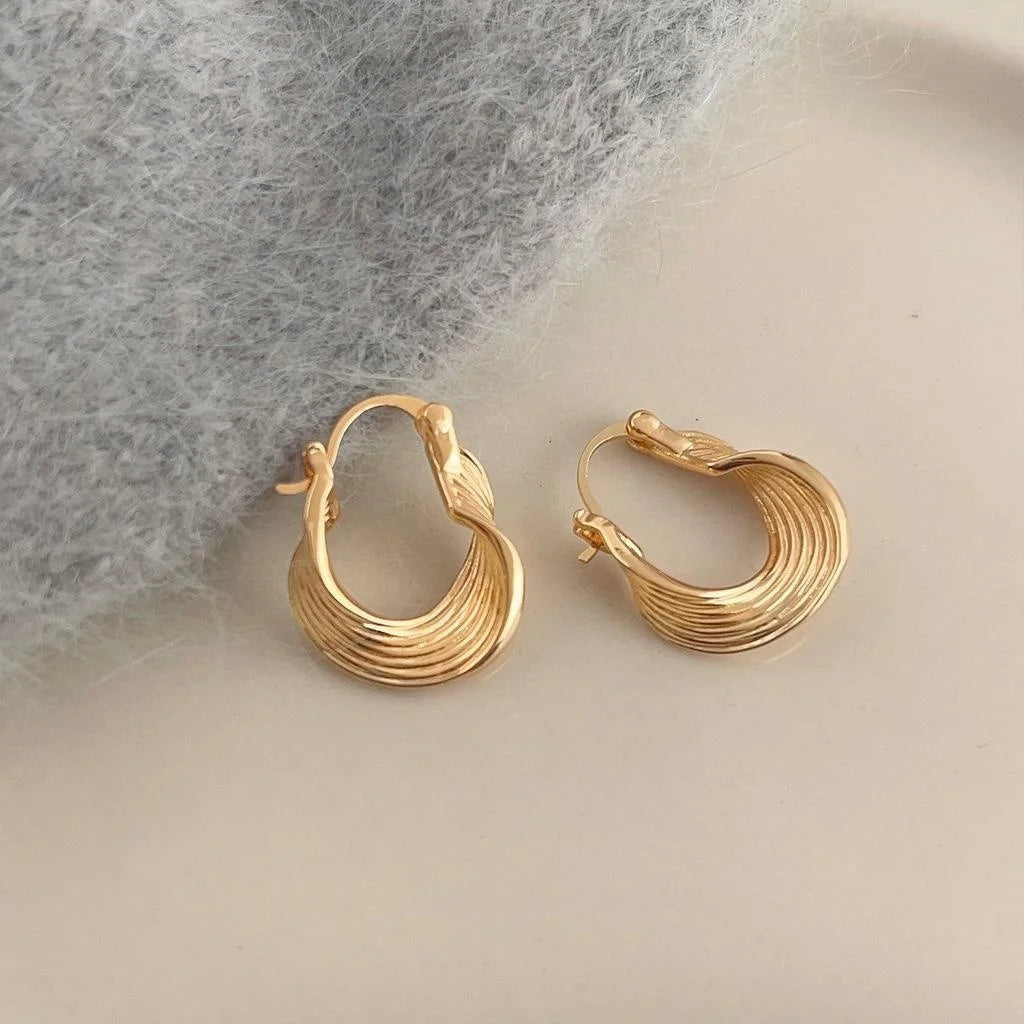 14K Electroplated Copper Geometric Irregular Curved Texture Drop Earrings