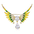 Elegant Enamel Angel Wings Brooch With Rhinestones Pearl And Crystal Drop, Women's Lapel Pin Gift
