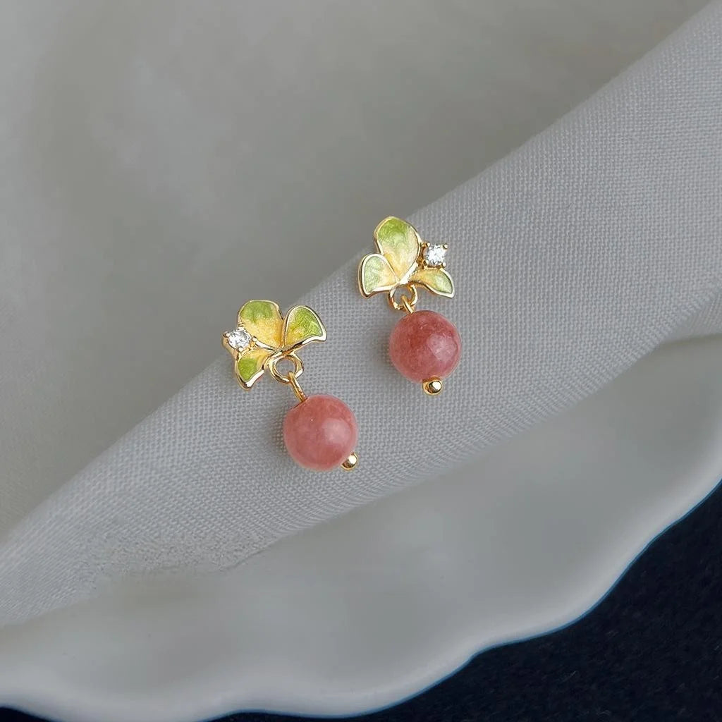 Sweet Elegant Zircon Copper Enamel Hand Painted Flower Drop Earrings For Women