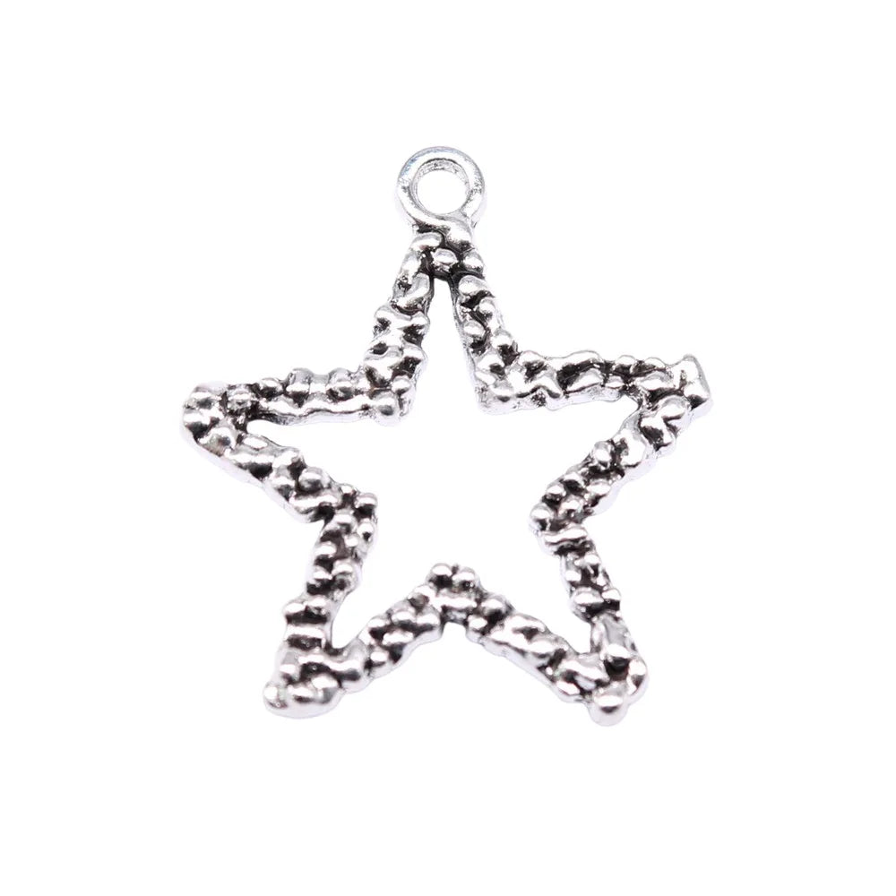 26x21mm 1g Antique Silver Zinc Alloy Hollow Five Point Star Charm Pendant for DIY Jewelry Making