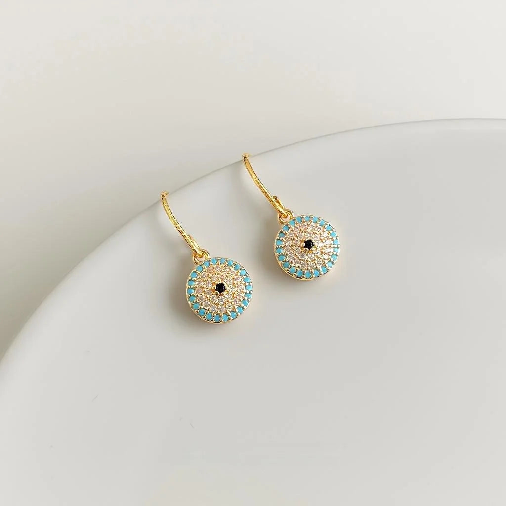 French Style Full Zircon Inlaid Copper Geometric Floral Drop Earrings For Daily Commute