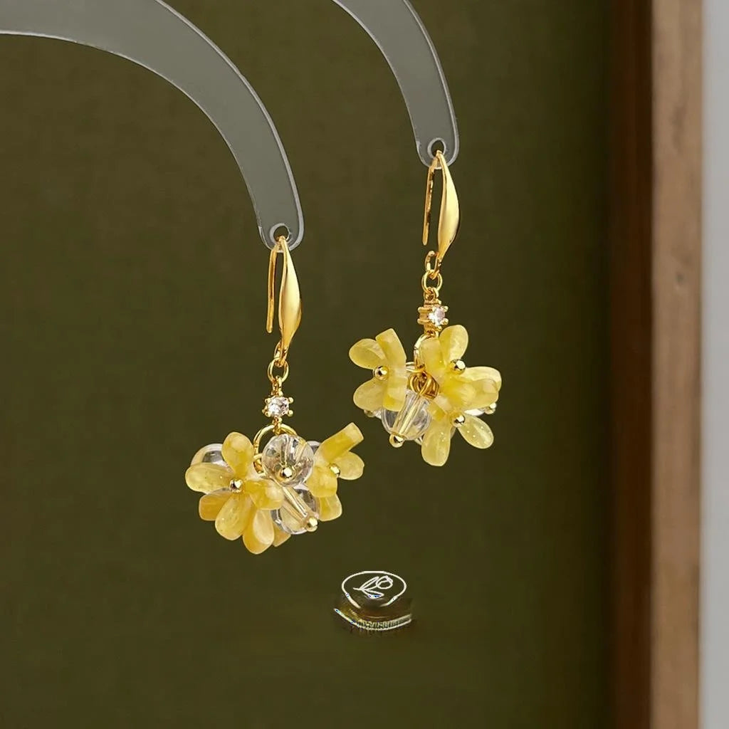 Summer Yellow Resin Flower Drop Earrings Handmade Niche Geometric Sweet Style Jewelry