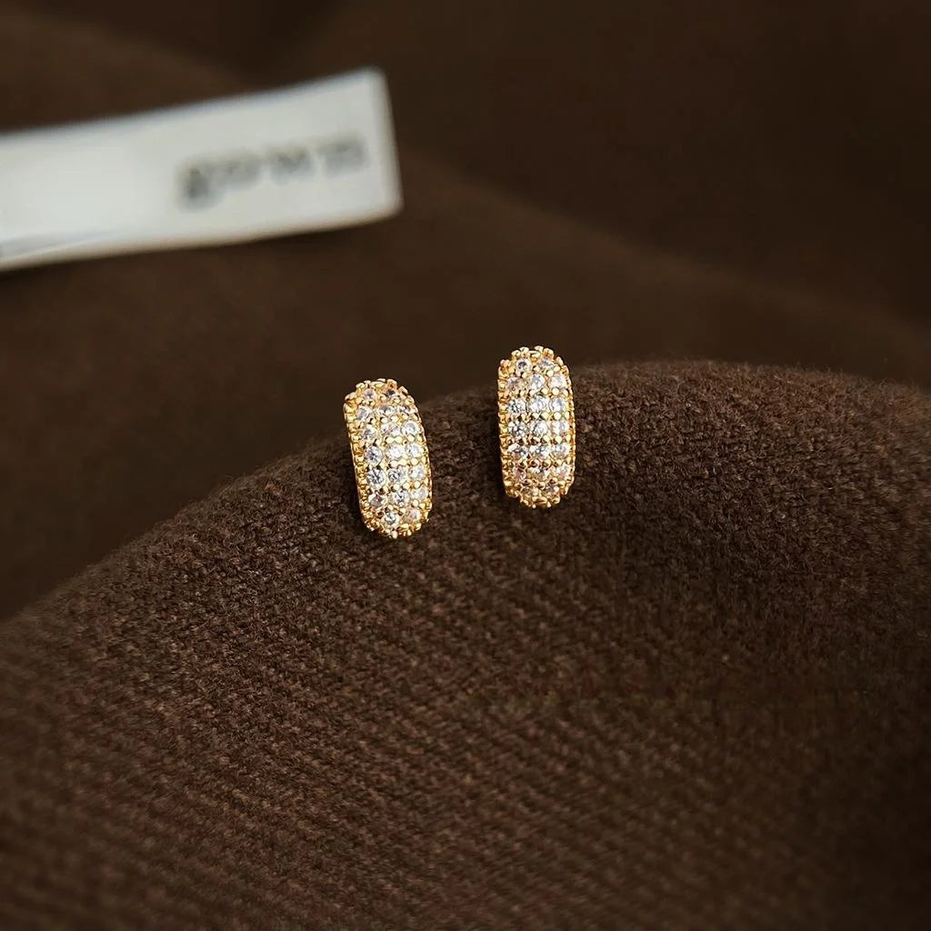 Minimalist Geometric Zircon Copper Stud Earrings, Dainty Modern Daily Jewelry for Women