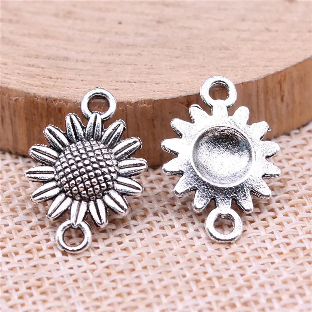 21x15mm 1.1g Antique Silver Zinc Alloy Sunflower Connector Charm Pendant for DIY Jewelry Making