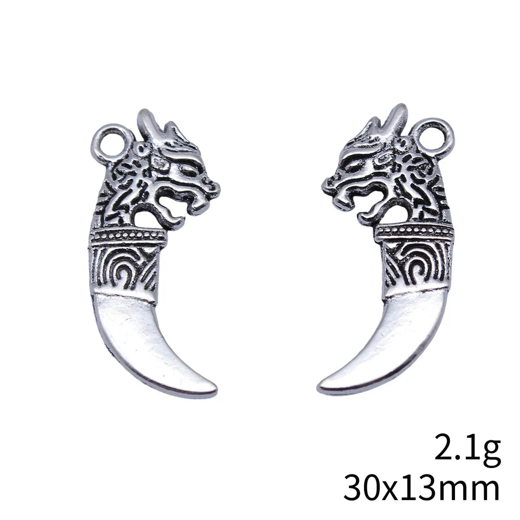 30x13mm 2.1g Antique Silver Zinc Alloy Faux Wolf Tooth Charm Pendant for DIY Necklace Jewelry