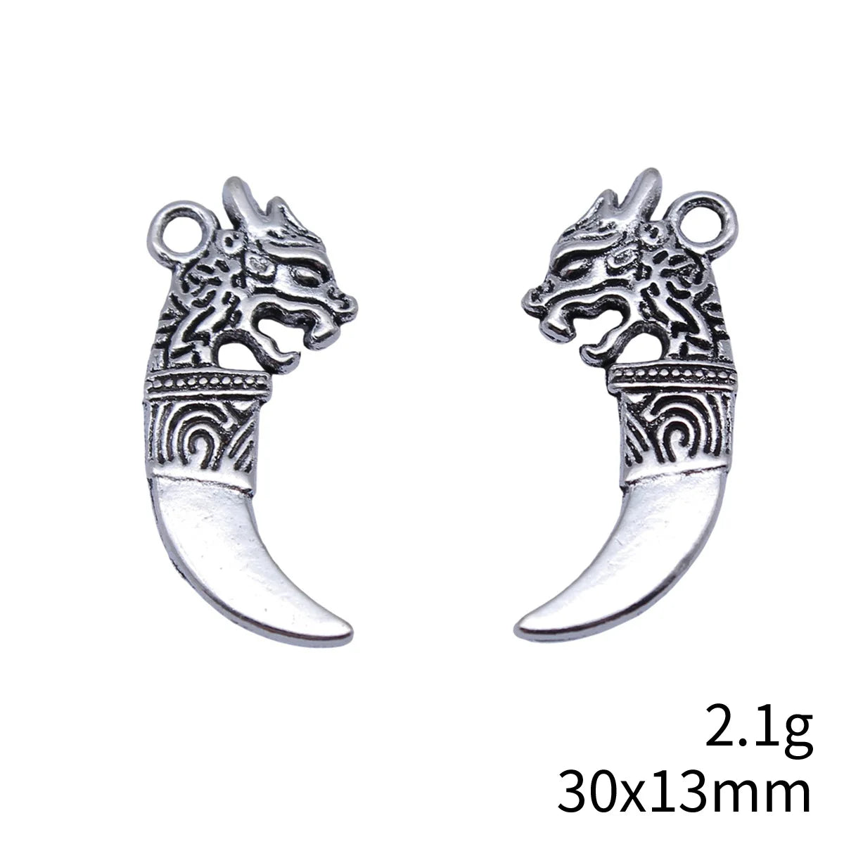 30x13mm 2.1g Antique Silver Zinc Alloy Faux Wolf Tooth Charm Pendant for DIY Necklace Jewelry