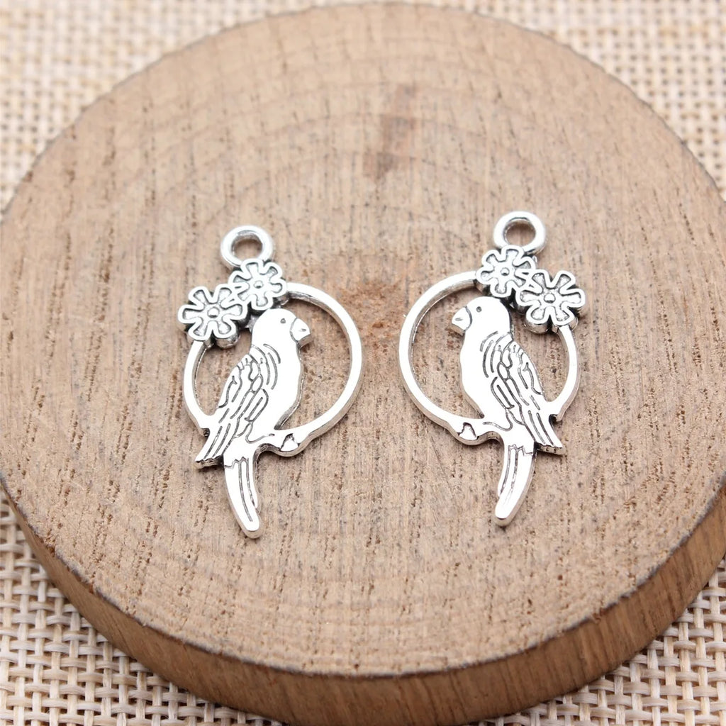 29x15mm 1.4g Multicolor Zinc Alloy Flower Bird Double Sided Charm Pendant for DIY Necklace Bracelet Jewelry Making