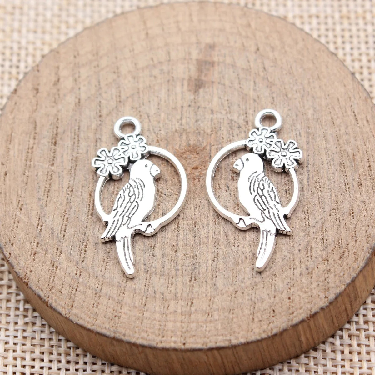 29x15mm 1.4g Multicolor Zinc Alloy Flower Bird Double Sided Charm Pendant for DIY Necklace Bracelet Jewelry Making