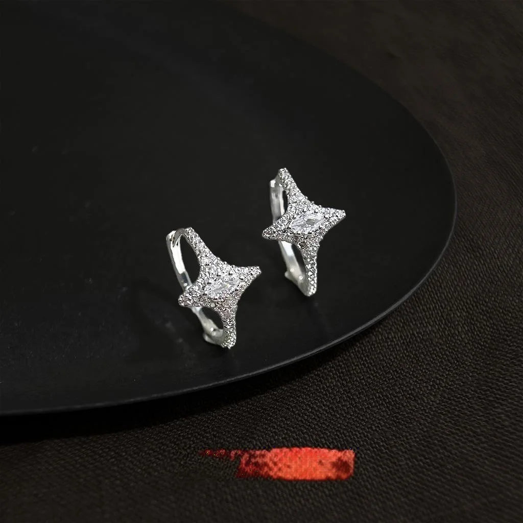 Micro Pave Zircon Star Stud Earrings Copper Minimalist Chic Commuter Fashion Jewelry