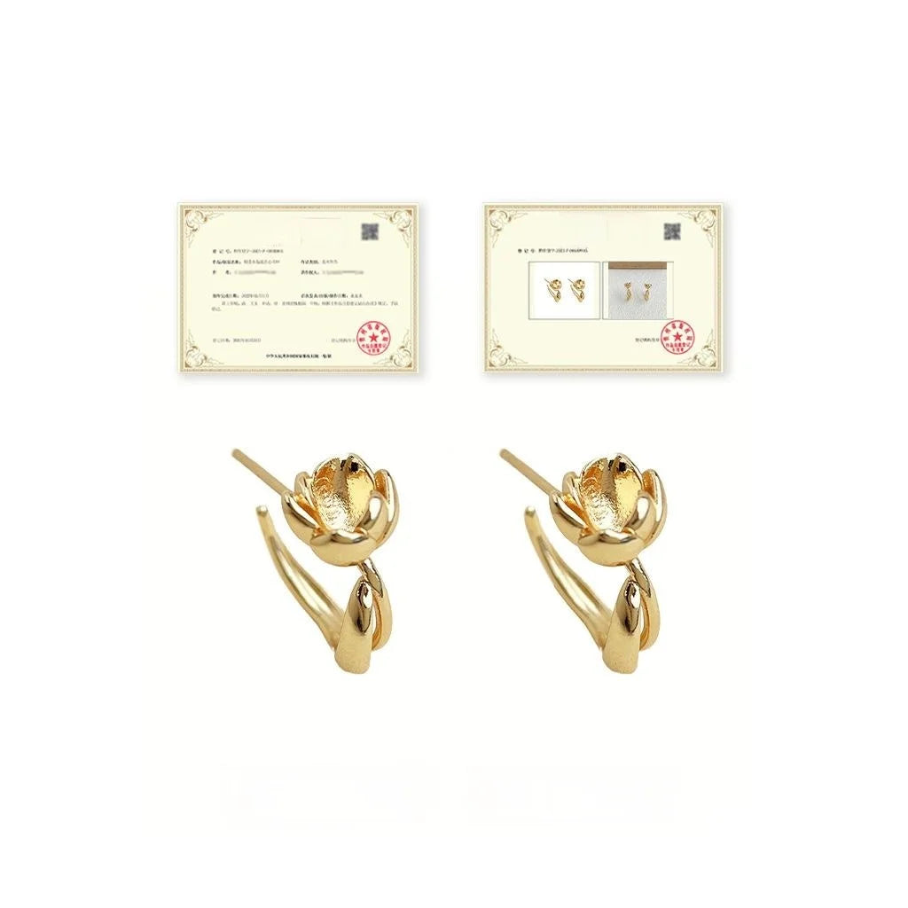 Minimalist Copper Lotus Flower Stud Earrings For Women Elegant Commuter Jewelry
