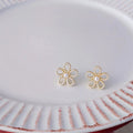14K Gold Plated Alloy Small Flower Pearl Stud Earrings For Women