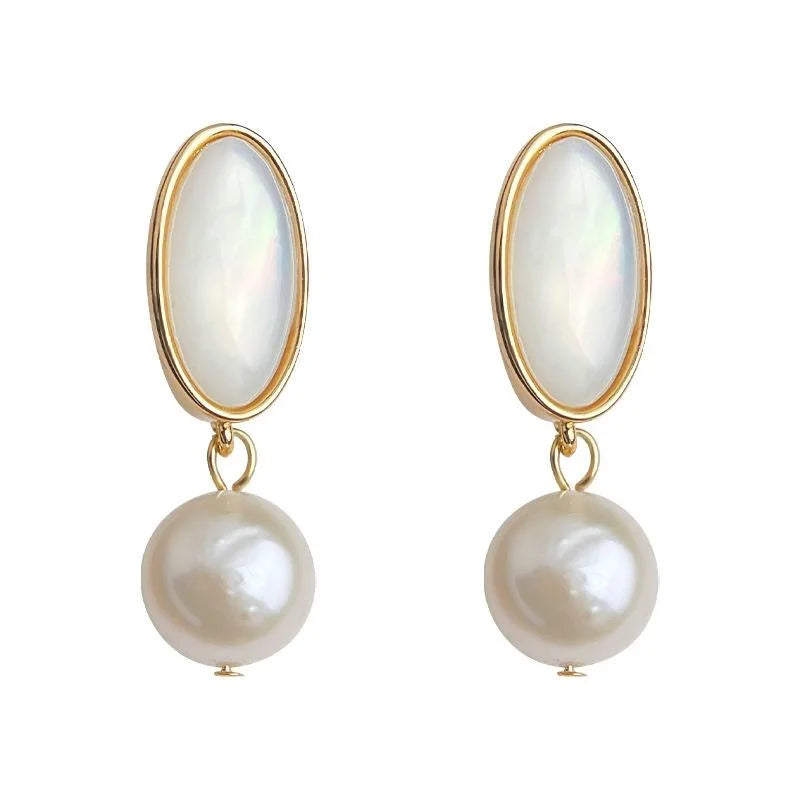 Elegant Baroque Freshwater Pearl Shell Geometric Drop Earrings With Silver Plated
