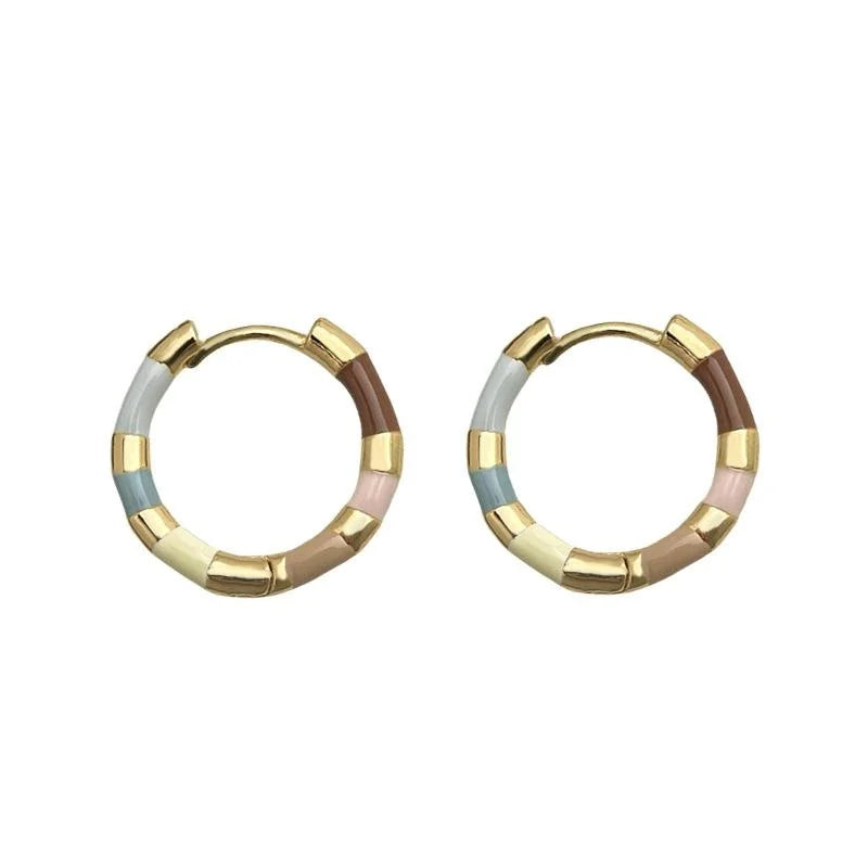 14K Gold Plated Copper Colorful Enamel Round Geometric Stud Earrings Sweet Minimalist Jewelry
