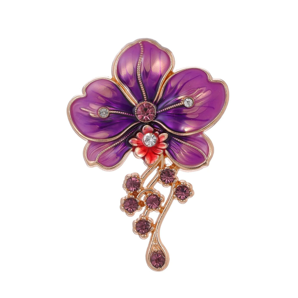 Elegant Blue Enamel Flower Brooch With Rhinestone Tassel, Alloy Floral Lapel Pin Corsage Gift