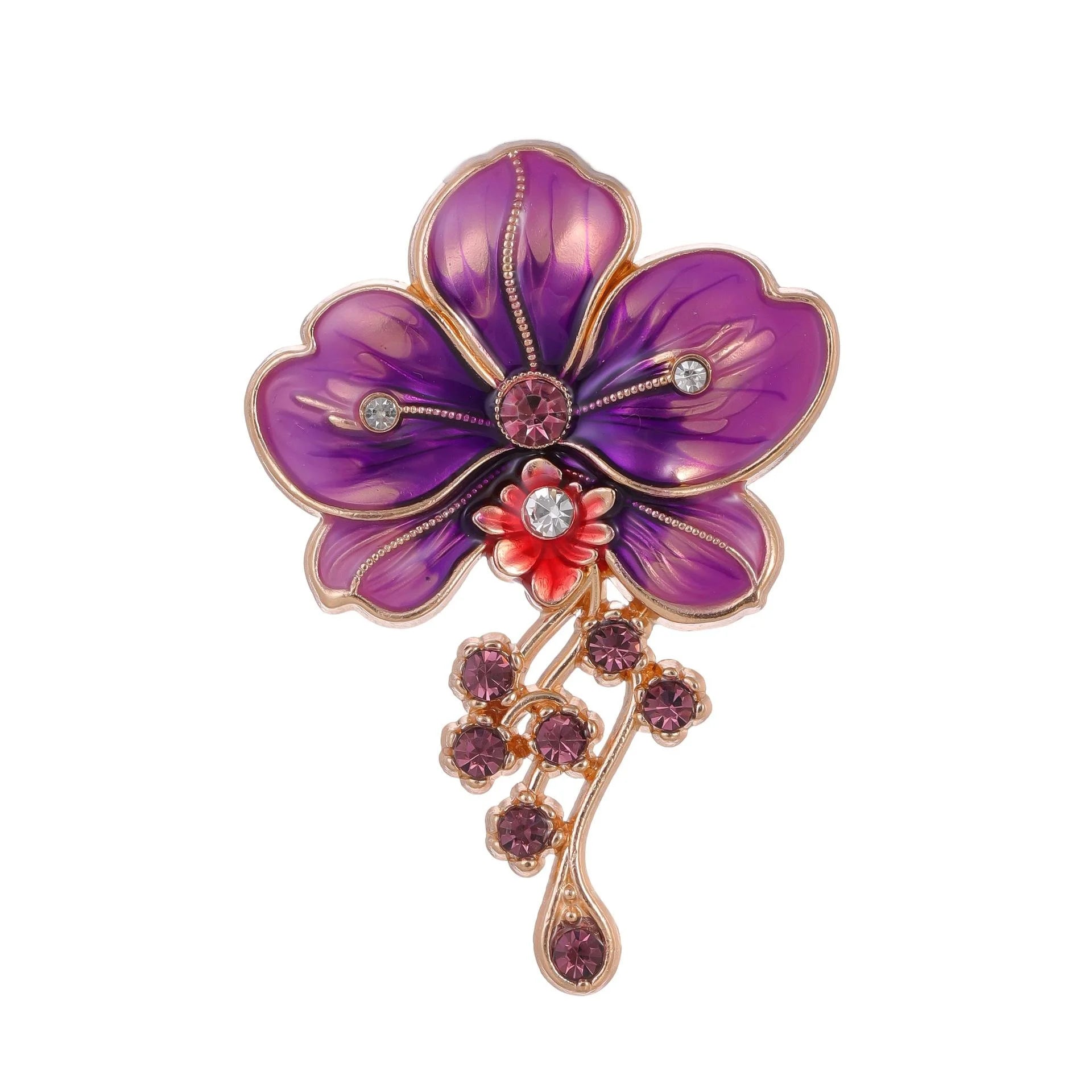 Elegant Blue Enamel Flower Brooch With Rhinestone Tassel, Alloy Floral Lapel Pin Corsage Gift