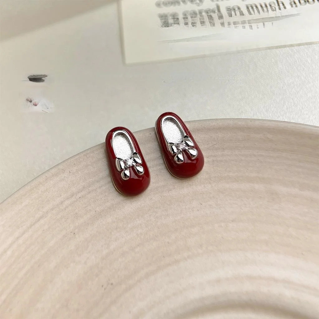 Original Design Copper Enamel Small Shoe Stud Earrings Silver Plated Pin Style Jewelry