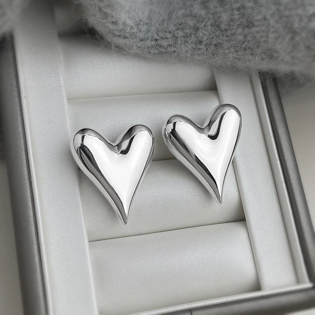 Eco Copper Smooth Heart Shape Drop Earrings, Exaggerated Electroplated Fashion Jewelry
