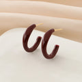 Vintage Burgundy Enamel Thick C Hoop Stud & Clip On No Piercing Glossy Alloy Open Circle Earrings