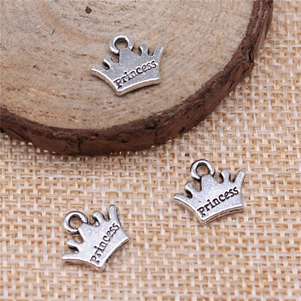 13mm 0.7g Multicolor Zinc Alloy princess Crown Letter Charm Pendant for Bracelet Necklace Making