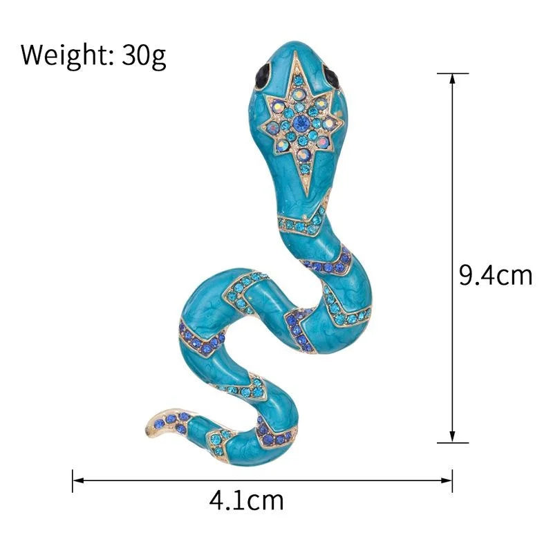 Luxury Blue Enamel Snake Brooch With Rhinestones, Alloy Animal Lapel Pin Corsage Suit Accessory Gift