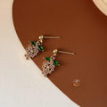 French Vintage Copper Zircon Grape Cluster Drop Earrings Sweet Fruit Design Jewelry