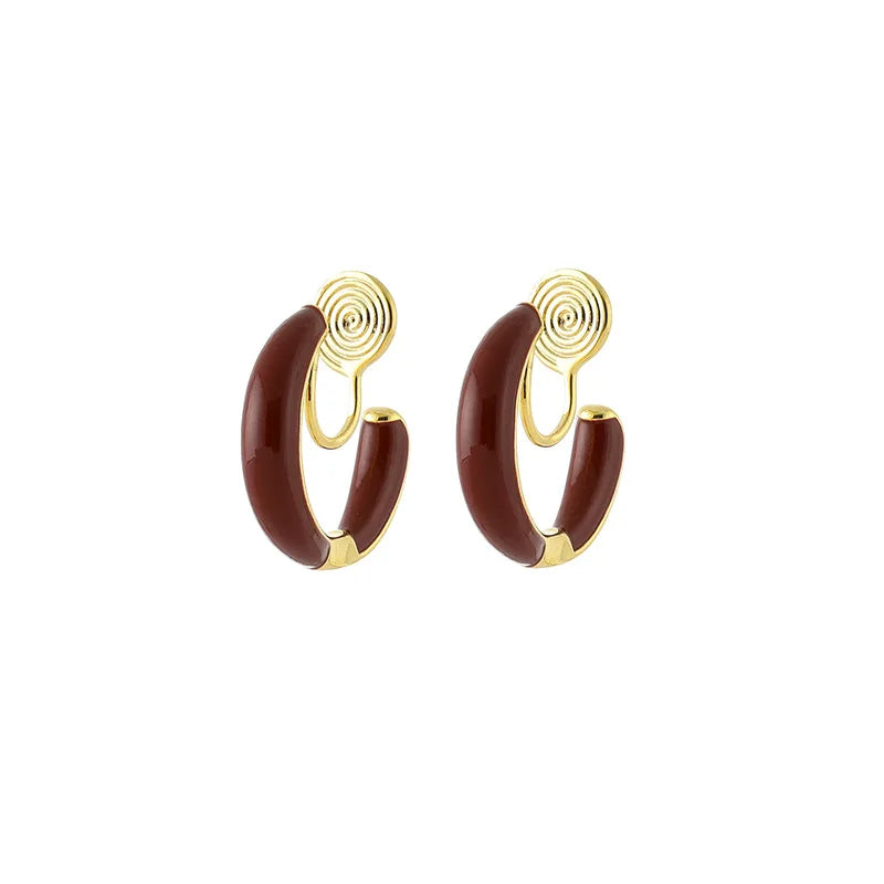 Elegant Red Enamel C-Shaped Hoop Alloy Stud & Clip On No Piercing Spiral Ear Cuff Women's Earrings