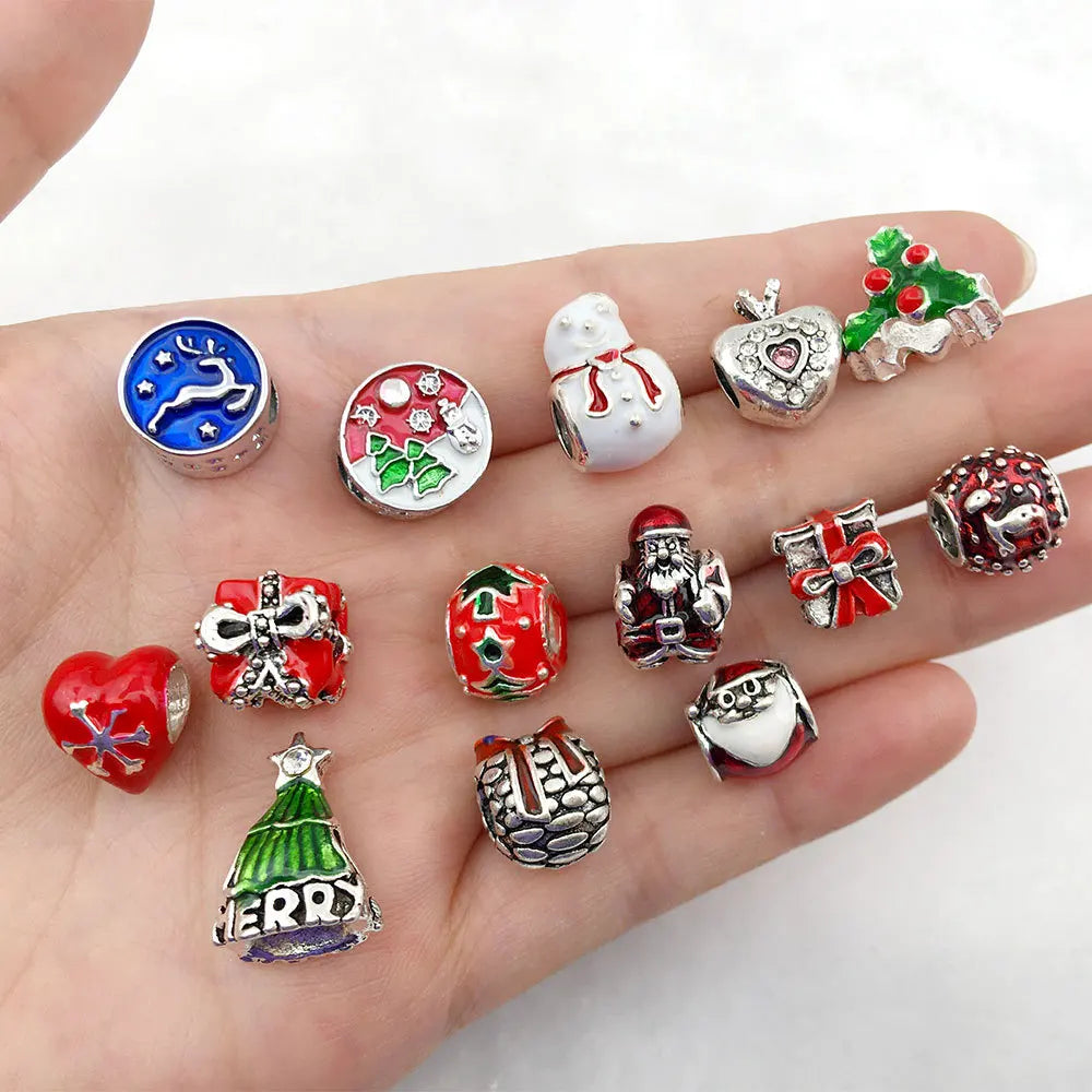 Zinc Alloy Christmas Snowflake Santa Claus Large Hole Beads for Bracelet DIY