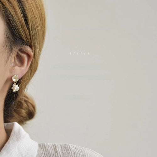14K Plated Freshwater Pearl Floral Stud Earrings Handmade Sweet Design For Women