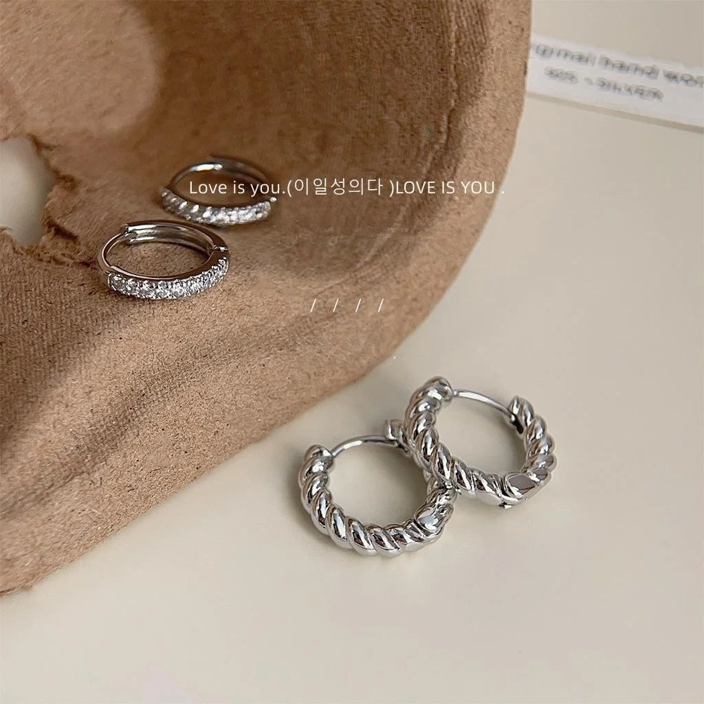 Copper Geometric Twist Micro Pave Zircon Stud Earrings, Versatile Sweet Cool Commuter Style