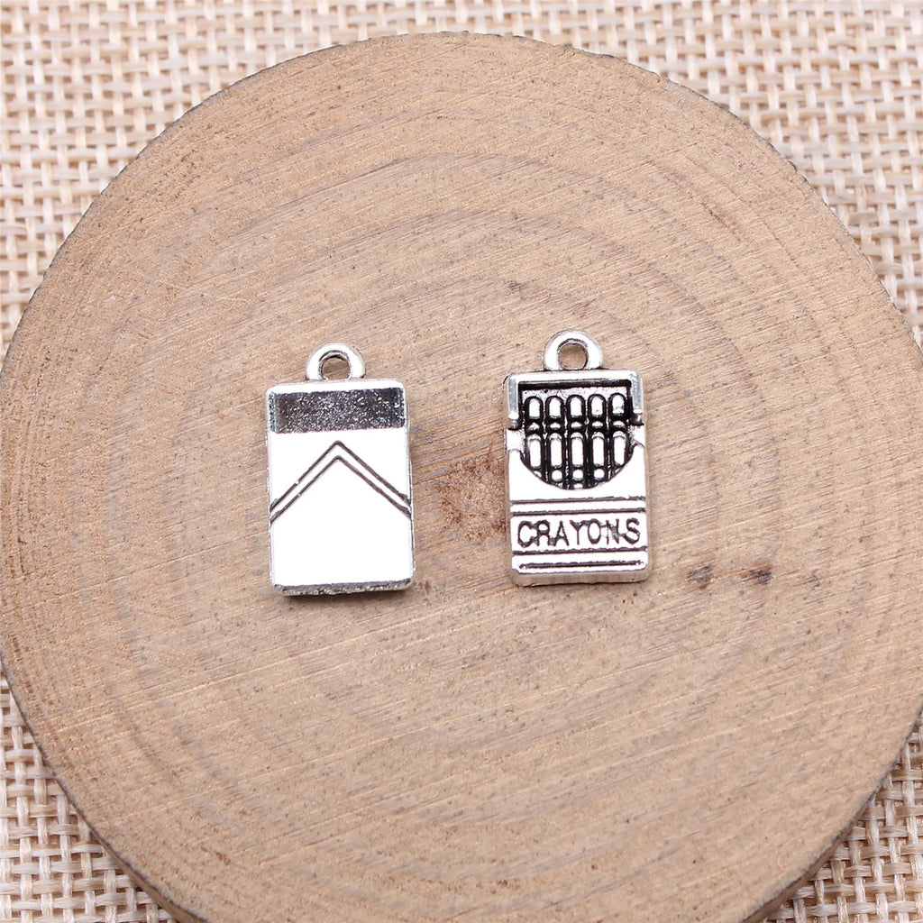 17x9mm 2g Antique Silver Zinc Alloy Crayon Charm Pendant for DIY School Theme Jewelry Making