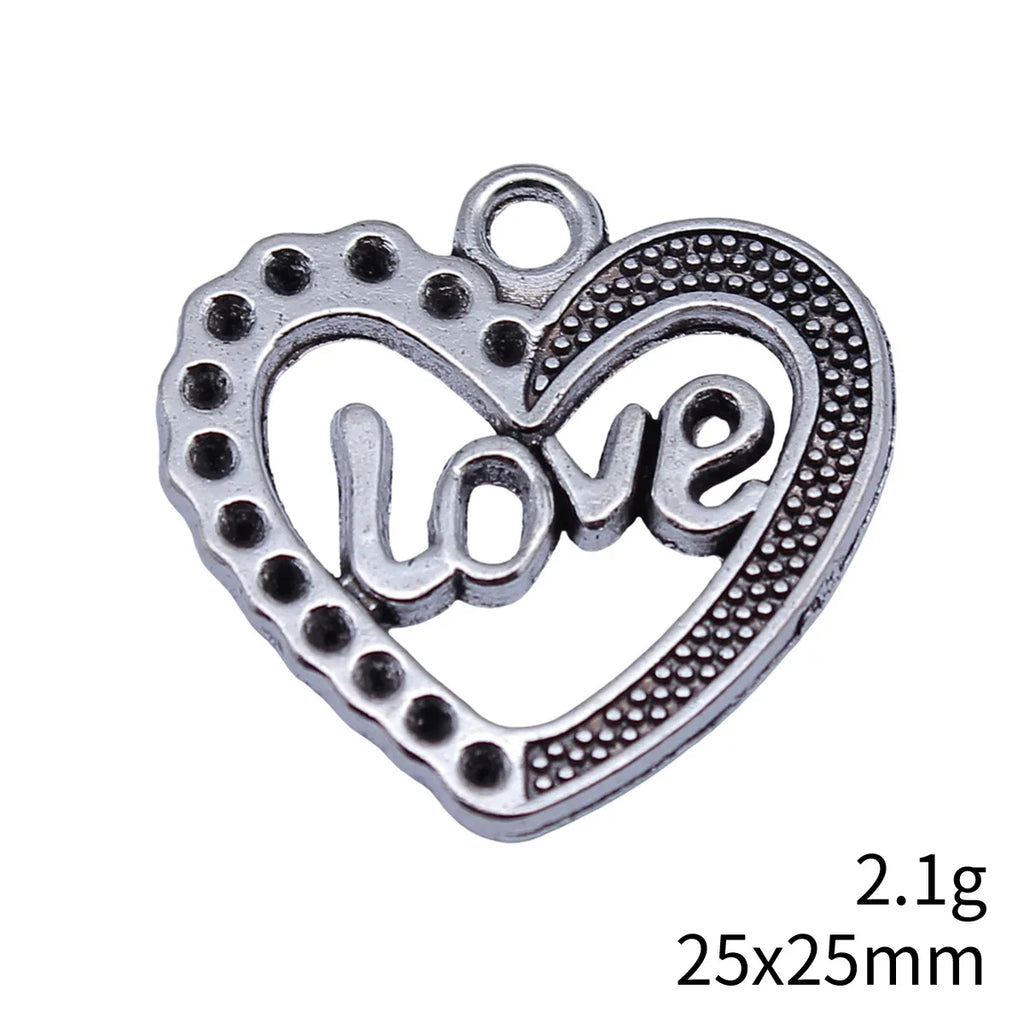 25x25mm 2.1g Antique Silver Zinc Alloy LOVE Heart Charm Pendant for DIY Necklace Bracelet Making