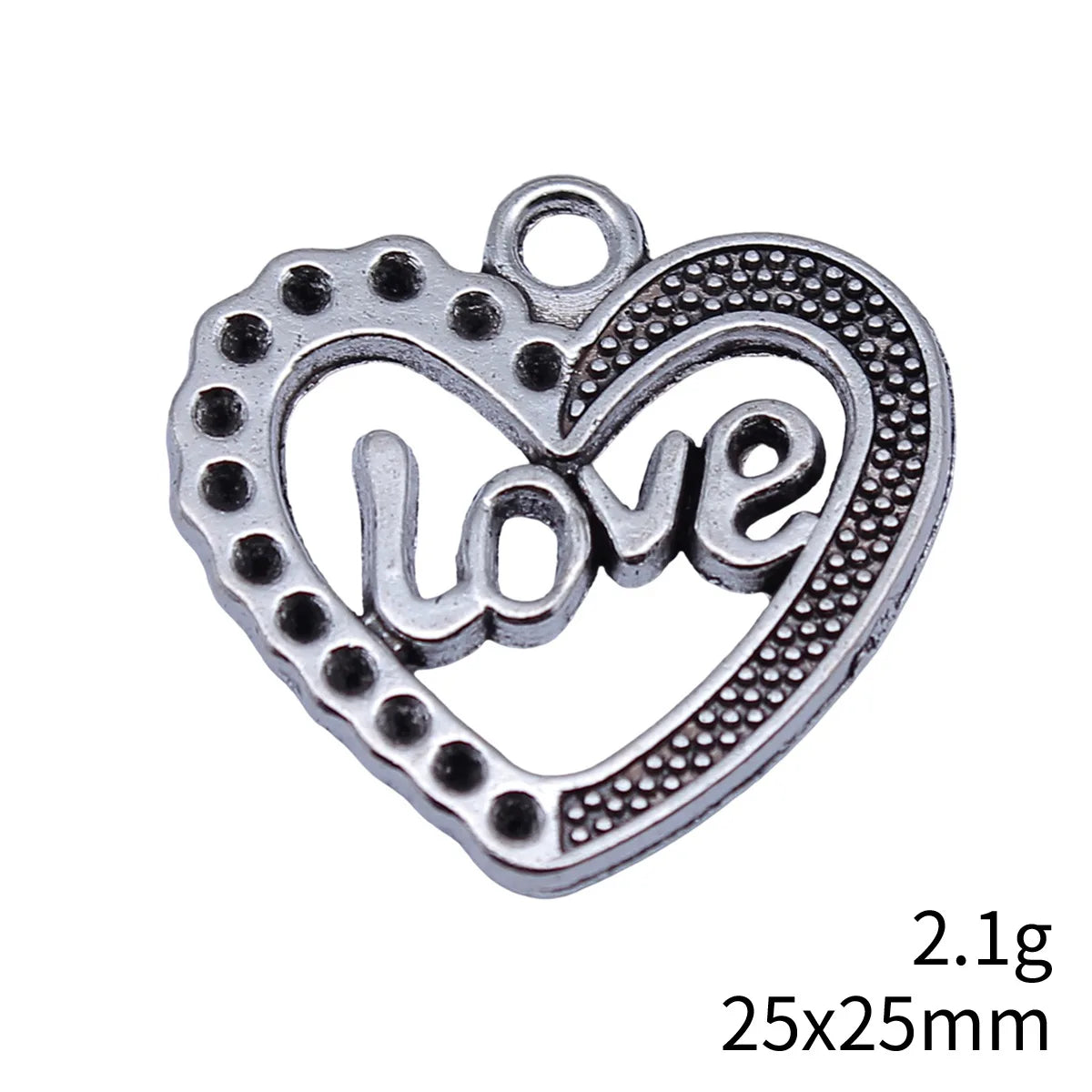 25x25mm 2.1g Antique Silver Zinc Alloy LOVE Heart Charm Pendant for DIY Necklace Bracelet Making