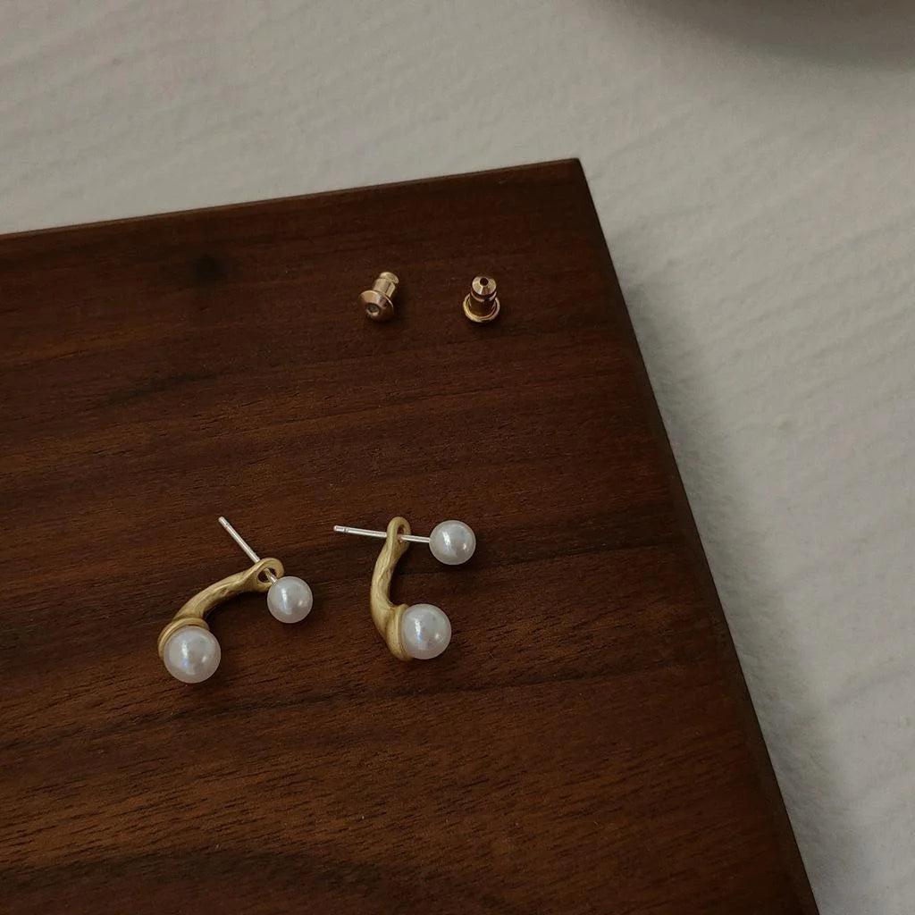Convertible Faux Pearl Drop Earrings, French Minimalist Round Geometric Elegant Office Jewelry