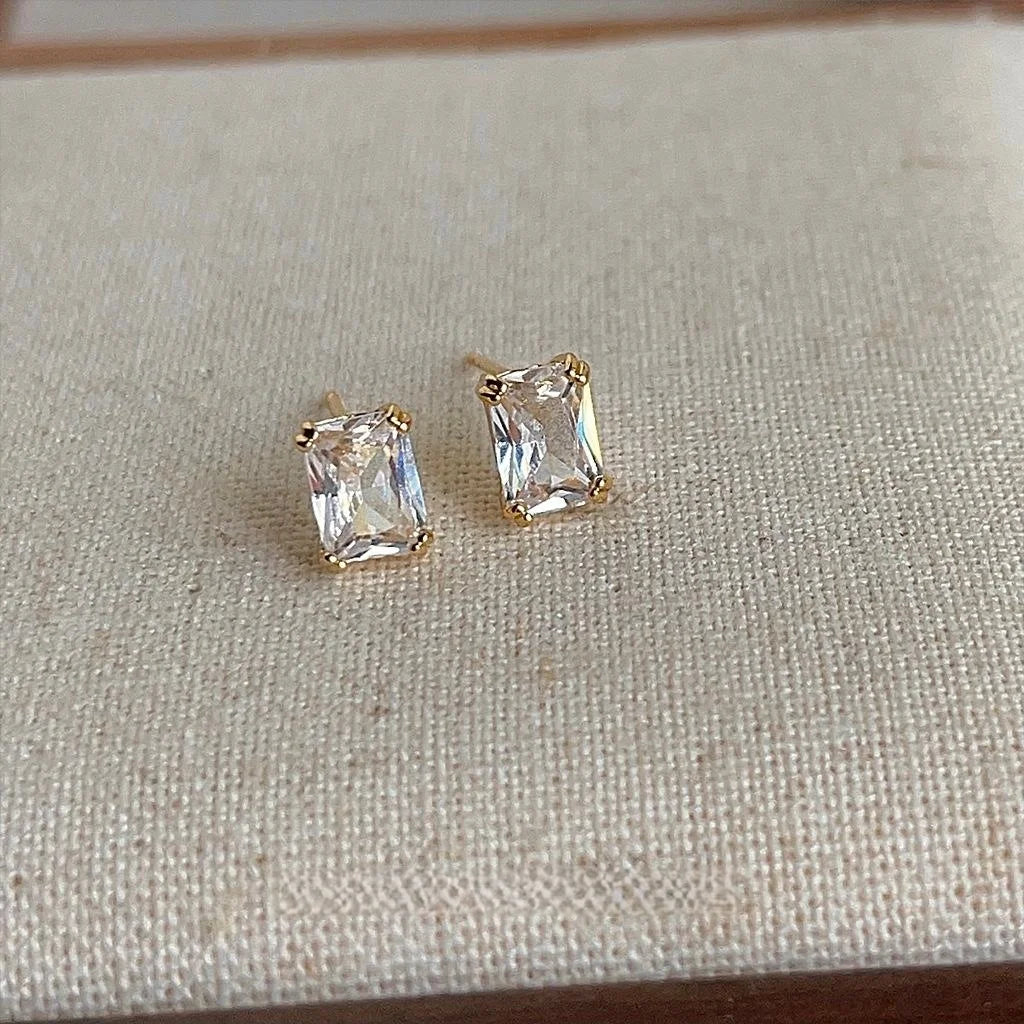 Minimalist Copper Geometric Square Zircon Stud Earrings, Ice Cube Texture Fashion Jewelry