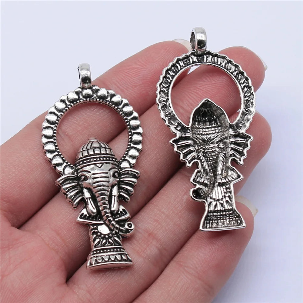 56x27mm 5.6g Antique Silver Zinc Alloy Ganesha Elephant Charm Pendant for DIY Necklace Jewelry Making