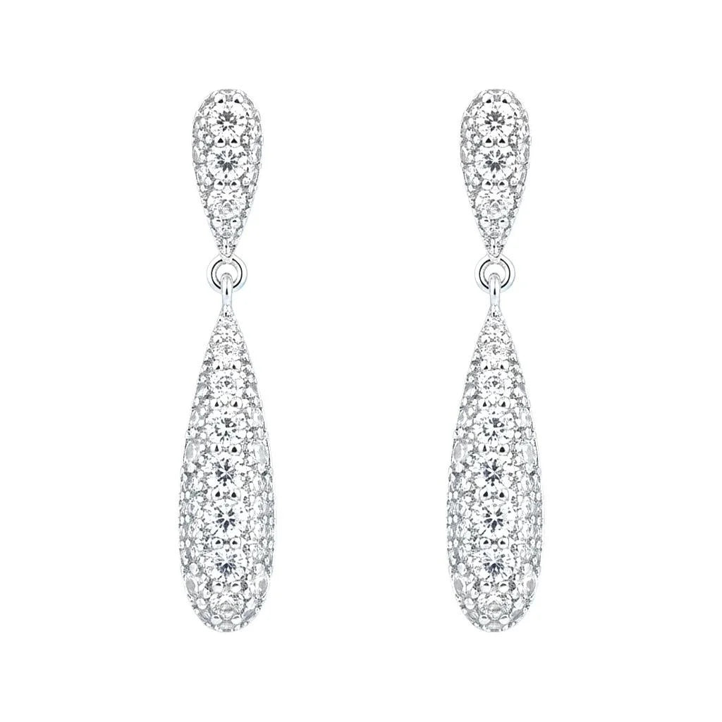 Luxury Zircon Micro Pave Copper Teardrop Geometric Long Drop Earrings