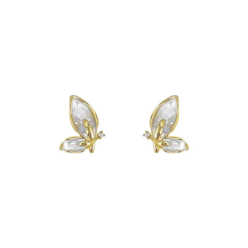 14K Plated Copper Butterfly Stud Earrings, Korean Japanese Elegant Jewelry