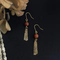 Handmade Wooden Geometric Tassel Drop Earrings for Women Vintage Maillard Style Long Jewelry