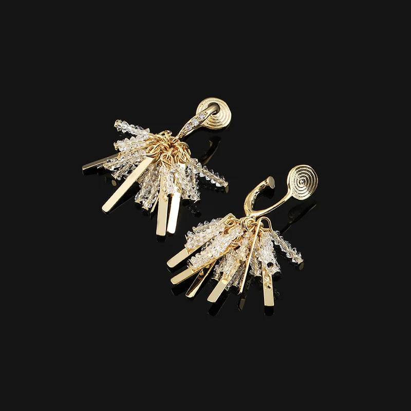 Luxury Handmade Spiral Crystal Tassel Alloy Bar Drop Stud & Clip On No Piercing Statement Earrings