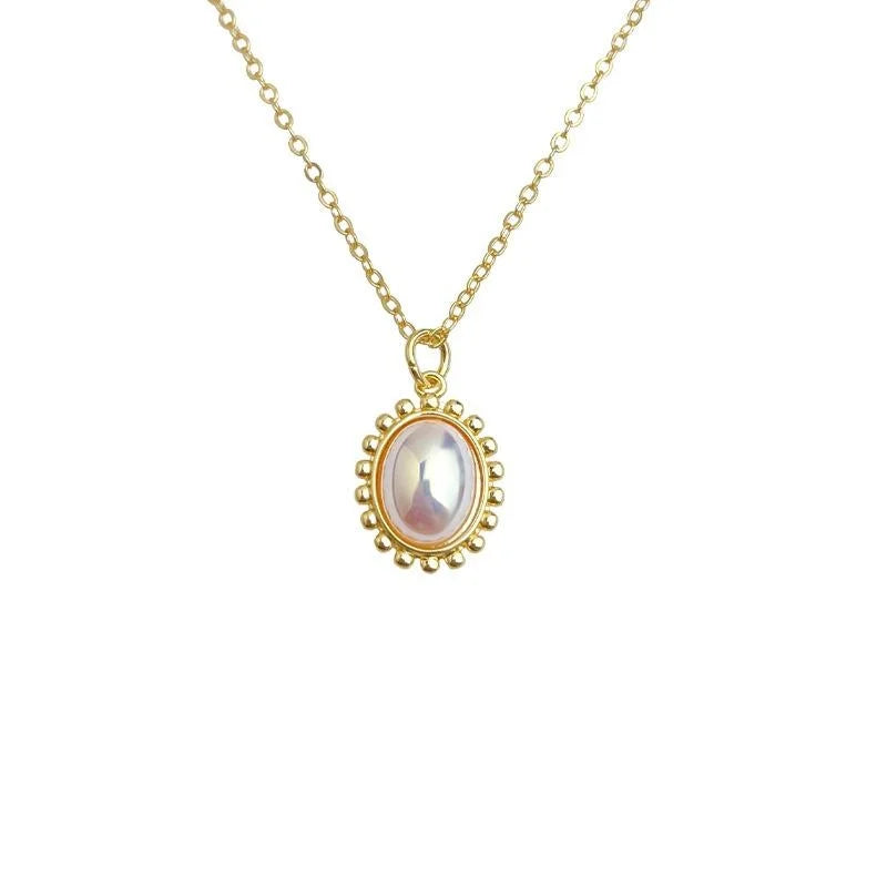 18K Gold Plated Copper Oval Geometric Clavicle Necklace For Women Sweet Fairy Style Line Jewelry