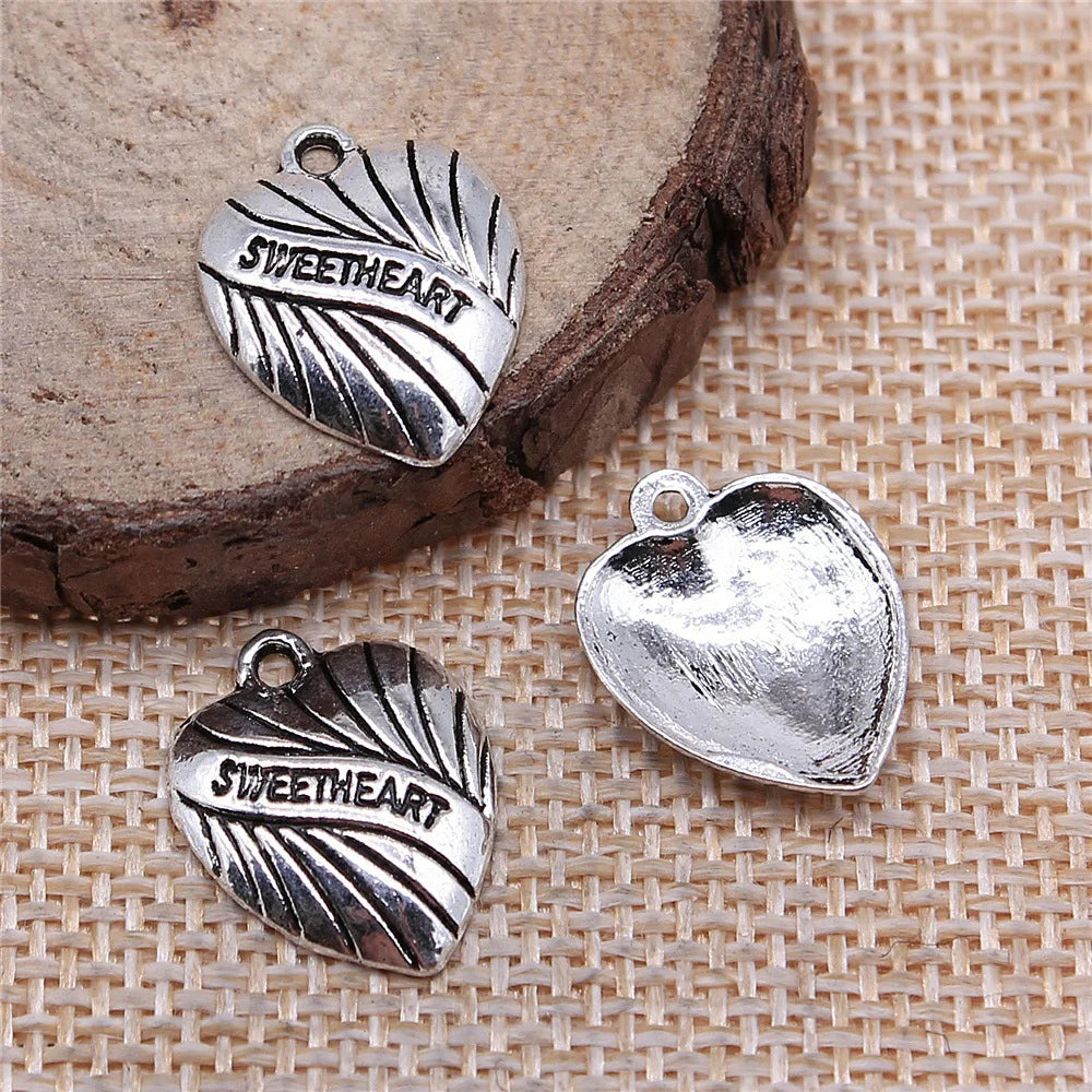 17x14mm 0.8g Antique Silver Tone Zinc Alloy Sweetheart Heart Charm Pendant for Necklace Bracelet DIY