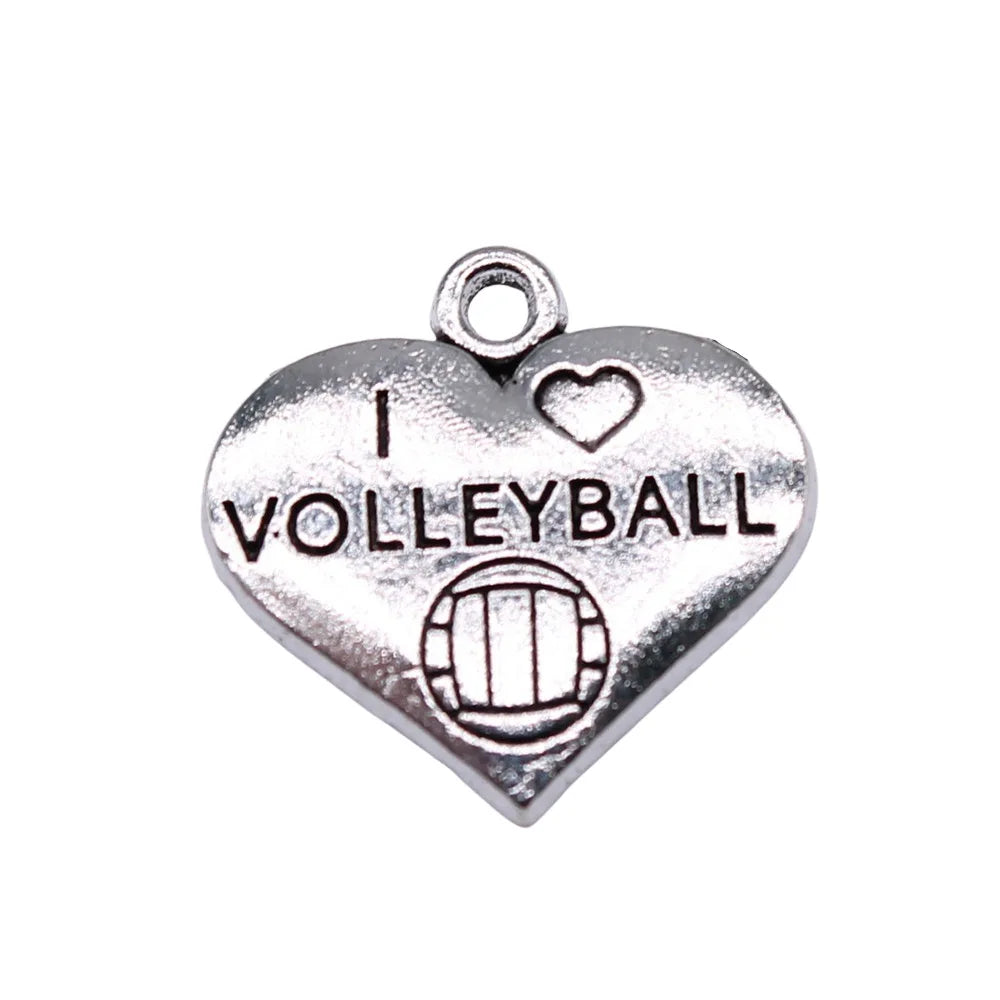 19x18mm 1.5g Multicolor Zinc Alloy I Love Volleyball Heart Charm Pendant for DIY Sports Jewelry