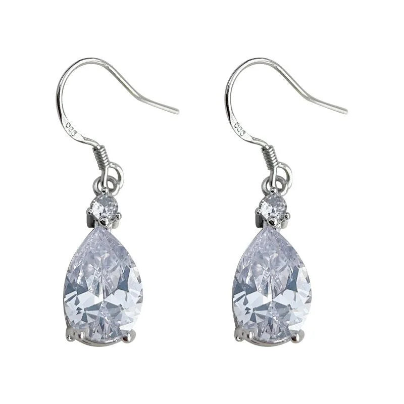Light Luxury Teardrop Zircon Copper Drop Earrings Minimalist Long Evening Jewelry