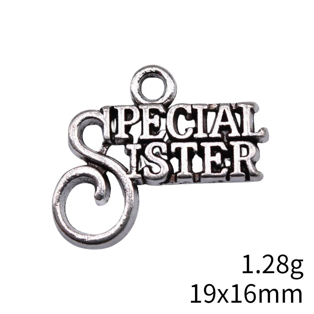 19x16mm 1.28g Antique Silver Zinc Alloy Special Sister Charm Pendant for Necklace Bracelet DIY Jewelry