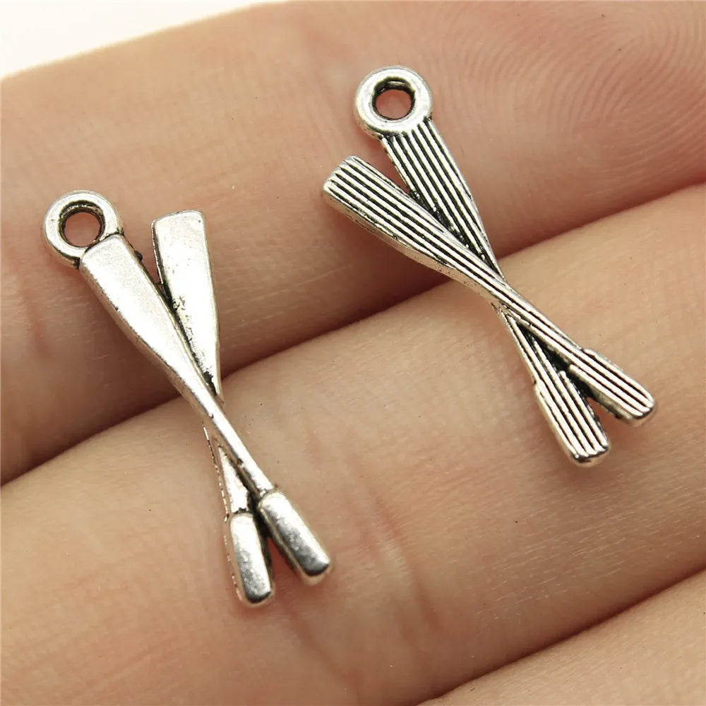 22x8mm 0.6g Antique Silver Zinc Alloy Boat Oar Charm Pendant for DIY Nautical Jewelry Making