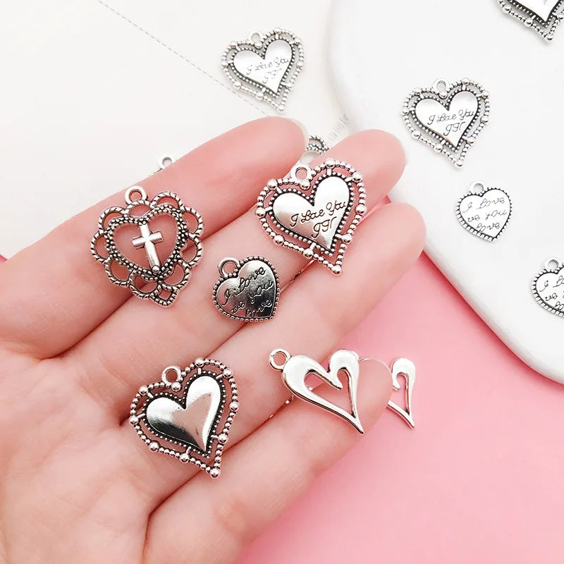 Antique Silver Zinc Alloy Heart Bead for DIY Beaded Necklace Bracelet Jewelry