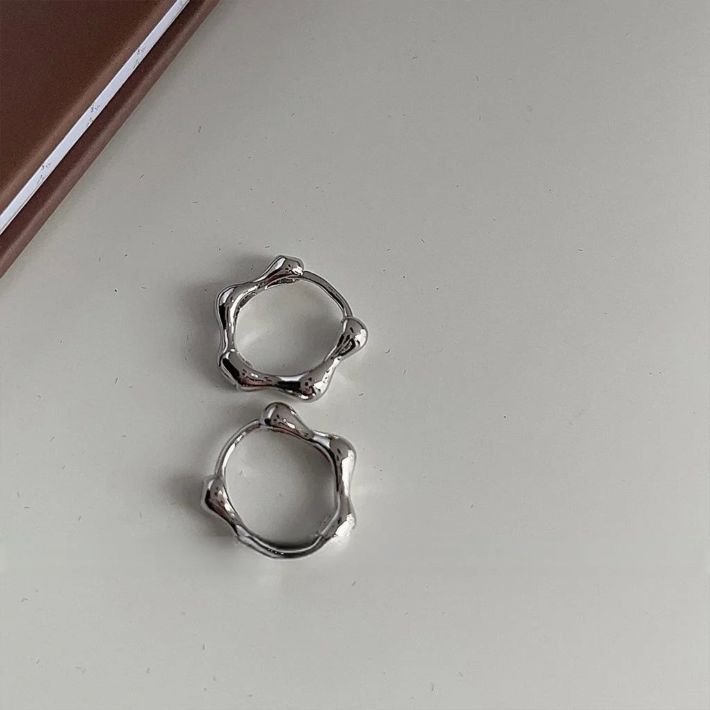 Minimalist Copper Wave Hoop Drop Earrings Smooth Metal Geometric Flower Style For Women