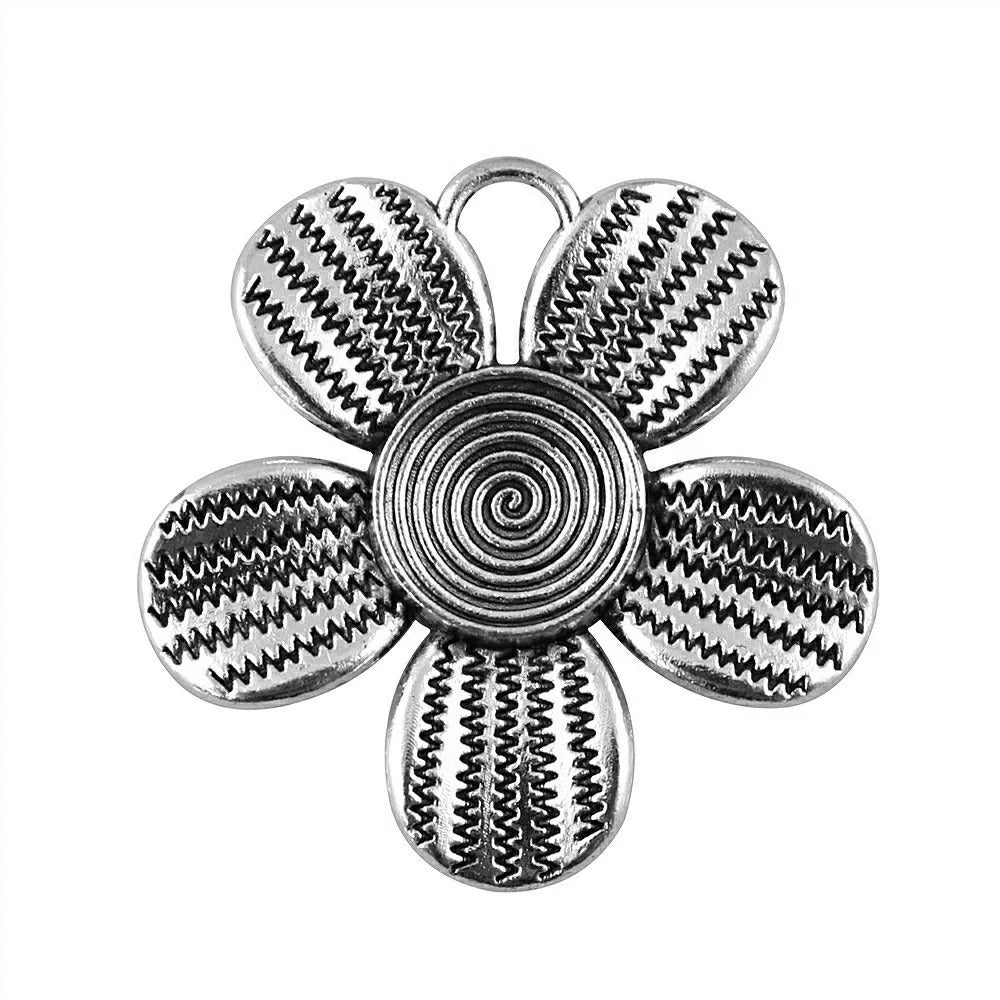 35x34mm 7.1g Antique Silver Zinc Alloy Flower Charm Pendant for DIY Bracelet Necklace Jewelry Making