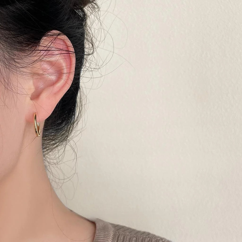 Vintage Minimalist Copper Round Hoop Stud Earrings Smooth Metal Geometric Everyday Jewelry