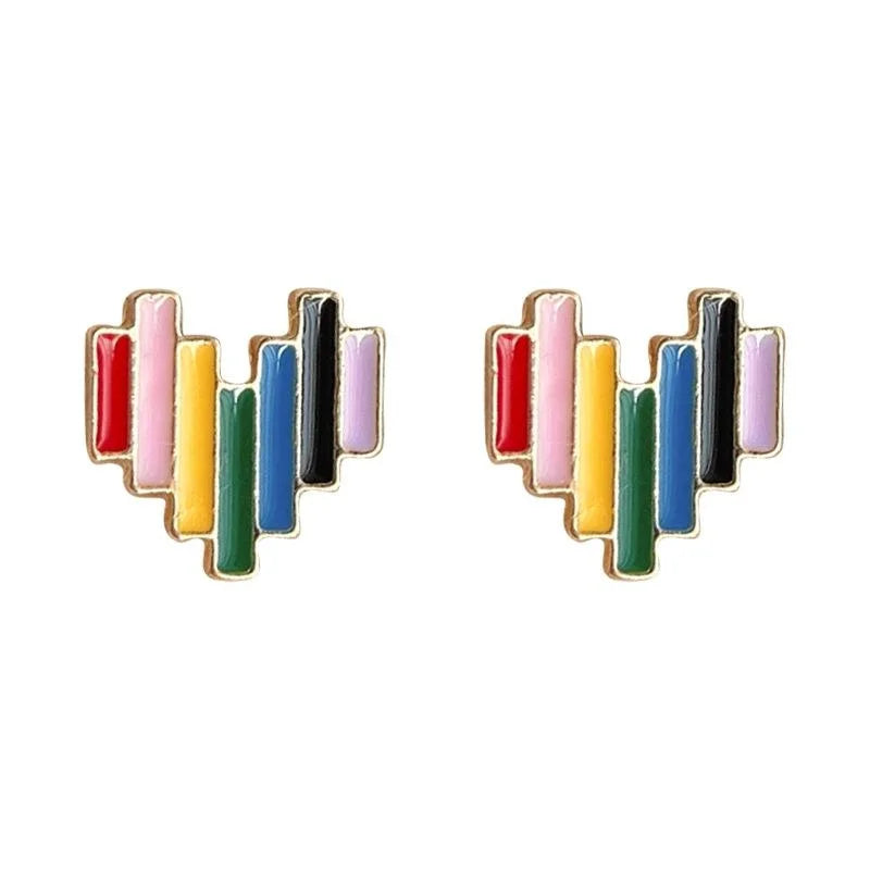 14K Gold Plated Copper Rainbow Heart Stud Earrings Sweet Mini Enamel Spring Jewelry